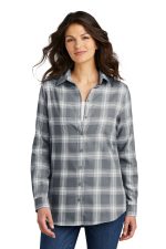 port authority  lw668 grey cream open plaid front