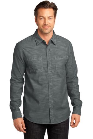 District Made Mens Long Sleeve Washed Woven Shirt DM3800