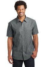 District Made Mens Short Sleeve Washed Woven Shirt DM3810
