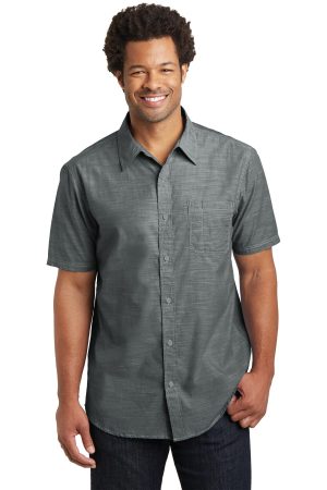 District Made Mens Short Sleeve Washed Woven Shirt DM3810