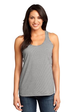 District Made Ladies Mini Stripe Gathered Racerback Tank DM421