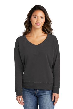 Port Womens Beach Wash Garment Dyed V Neck Sweatshirt LPC098v