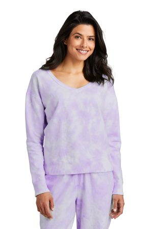 Port Womens Beach Wash Cloud Tie Dye V Neck Sweatshirt LPC140v