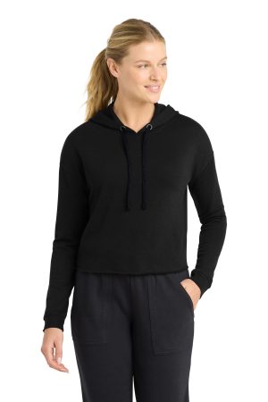 Sport-Tek Womens Posicharge Tri Blend Wicking Fleece Crop Hooded Pullover LST298