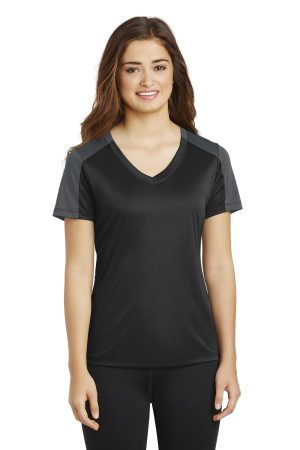 Sport-Tek Ladies Posicharge Competitor Sleeve Blocked V Neck Tee LST354