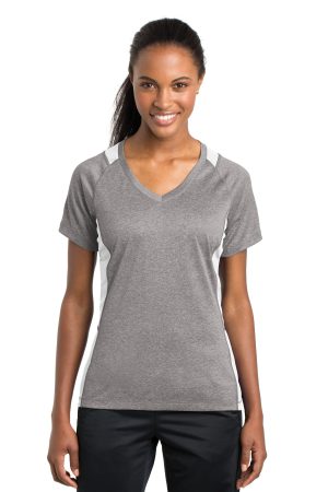 Sport-Tek Womens Heather Colorblock Contender V Neck Tee LST361
