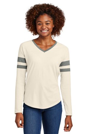 Sport-Tek Womens Halftime Stripe Long Sleeve V Neck Tee LST6043