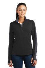 Sport-Tek Ladies Sport Wick Textured Colorblock 1 4 Zip Pullover LST861