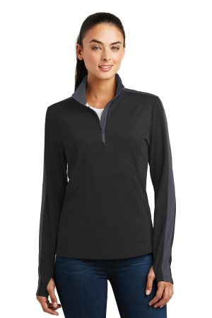 Sport-Tek Ladies Sport Wick Textured Colorblock 1 4 Zip Pullover LST861