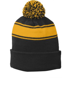 Sport-Tek Stripe Pom Pom Beanie STC28